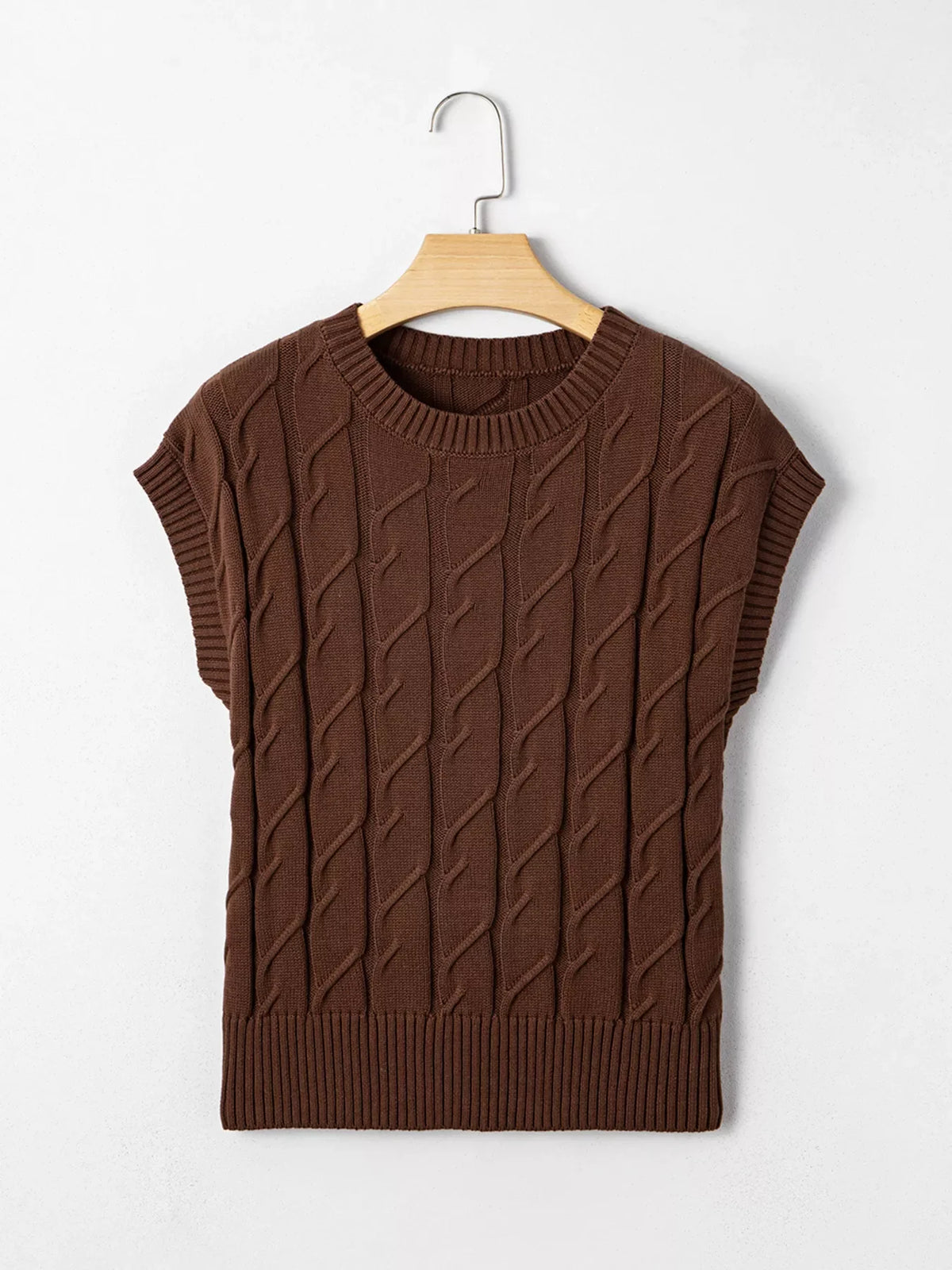 Cable Texture Crew Neck Short Sleeve Sweater Top