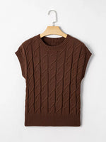 Cable Texture Crew Neck Short Sleeve Sweater Top