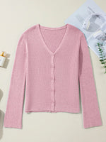 Ribbed Knit Button Front V Neck Cardigan