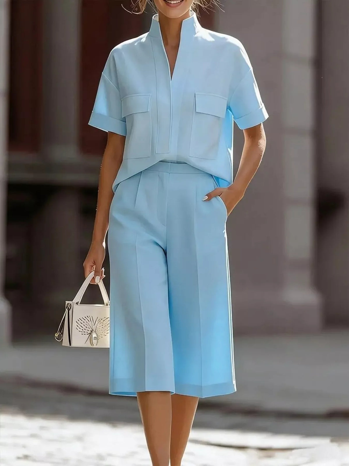 Full Size Short Sleeve Top and Shorts Set Plus Size