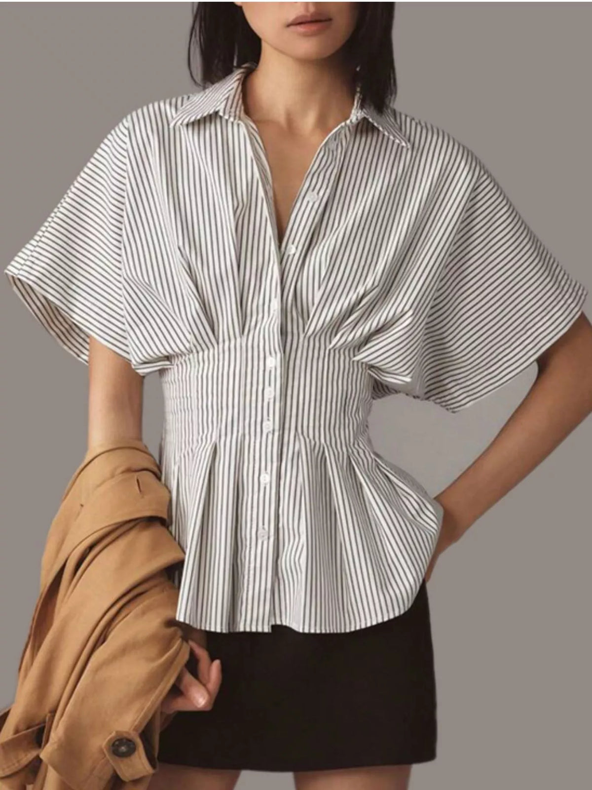 Striped Cinched Waist Shirt