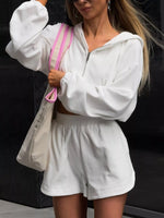 Long Sleeve Zip-Up Hoodie and Shorts Set