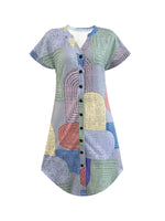 Geometric V-Neck Short Sleeve Button-Front Dress