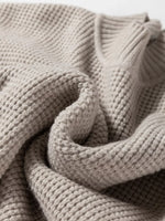 Waffle Texture Knit Ribbed High Neck Drop Shoulder Sweater