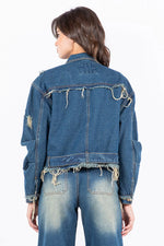 American Bazi Full Size Distressed Frayed Edge Zip Up Denim Jacket Plus Size