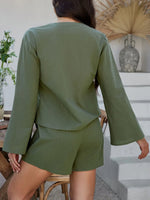 Devine Double Tied V-Neck Top and Shorts Set