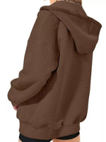 Drawstring Zip Up Dropped Shoulder Hoodie
