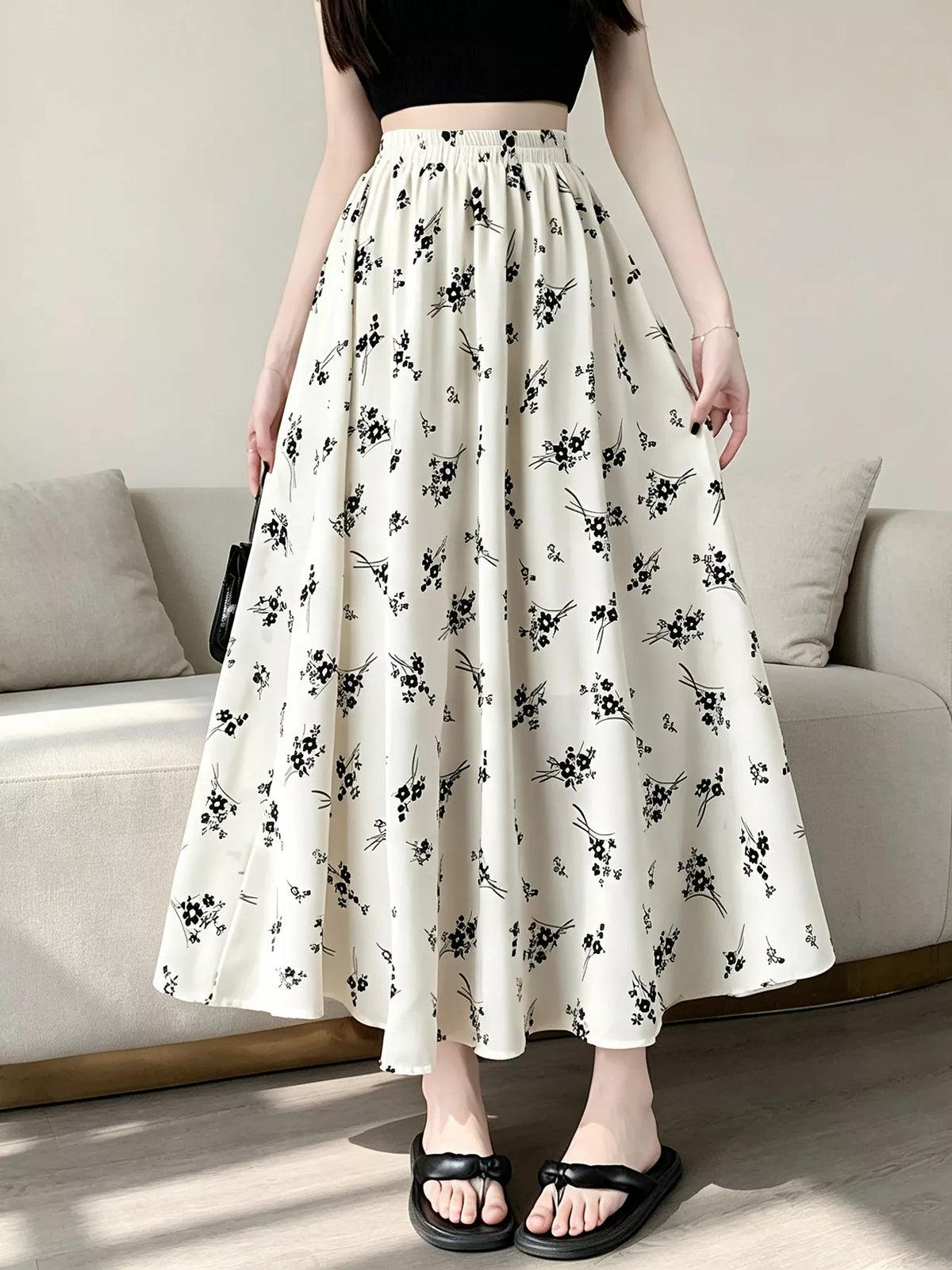 Floral Print A-Line Skirt