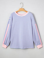 Stripe Oversize Contrast Trim Drop Shoulder Sweatshirt