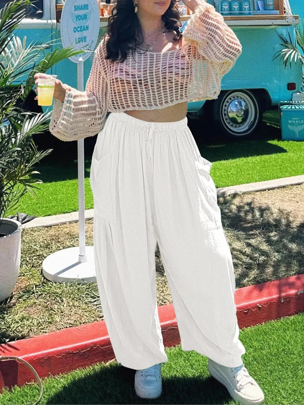 Full Size Drawstring Pants with Pockets Plus Size