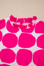 Bubblegum Pattern Frilled Collar Flutter Sleeve Top