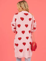 Heart Pattern Open Front Longline Cardigan