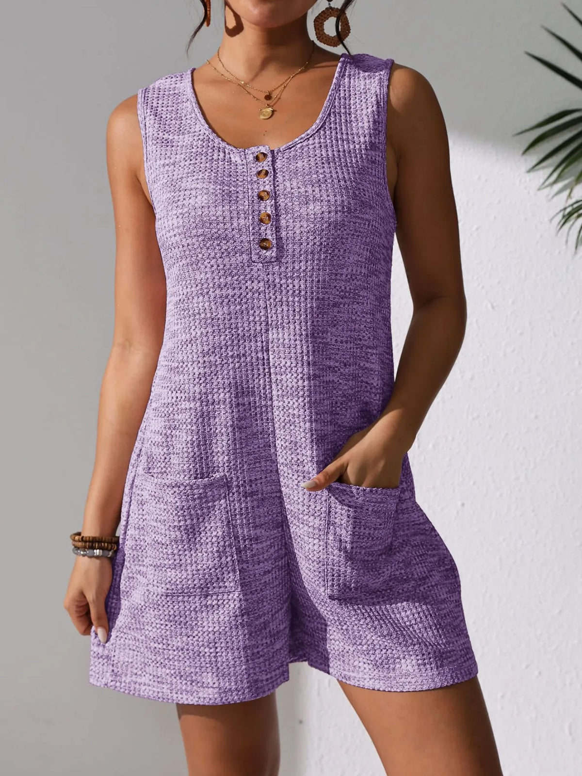 Full Size Button Front Romper with Pockets Plus Size