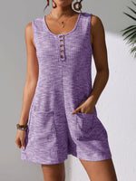 Full Size Button Front Romper with Pockets Plus Size
