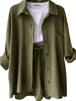 Textured Button Up Shirt and Shorts Set