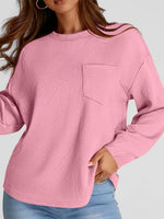 Full Size Texture Round Neck Long Sleeve Sweatshirt