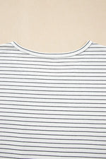 Stripe Cap Sleeve Crew Neck Casual Tee with Chest Pocket