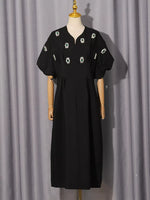 Embellished Puff Sleeve Midi Dress