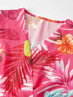 Pleated Tropical Print Belted Midi Dress