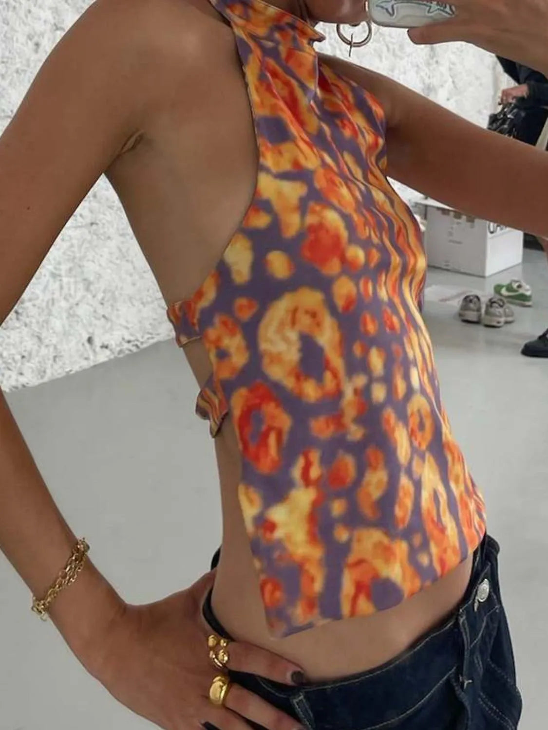 Backless Printed Halter Neck Tank