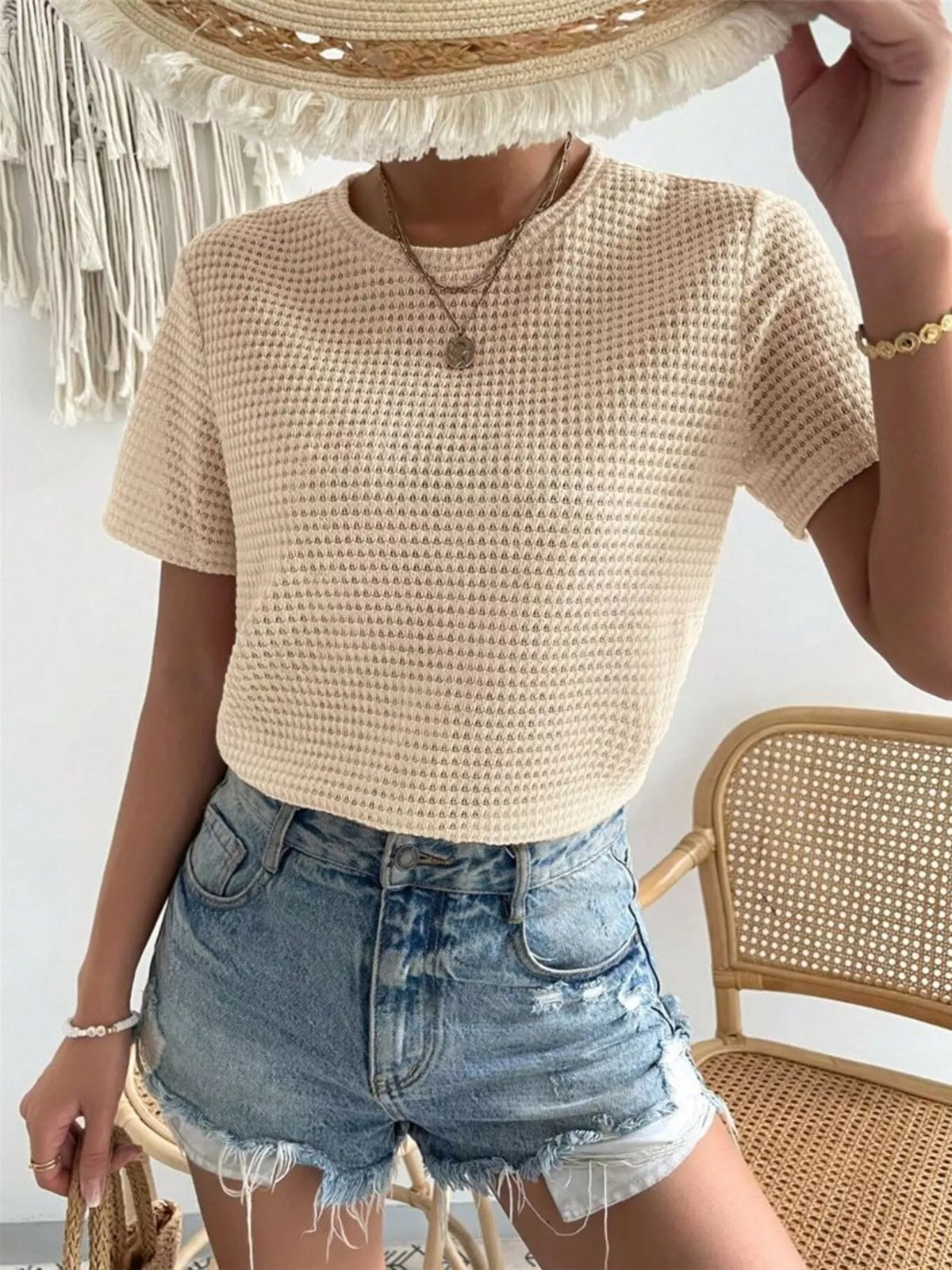 Waffle Knit Short Sleeve T-Shirt