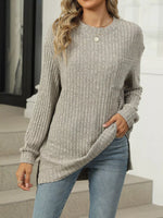 Ribbed Knit Round Neck Sweater