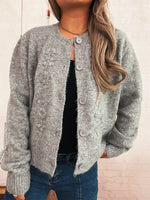 Flower Button Up Ribbed Hem Cardigan