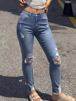 High-Waisted Distressed Skinny Jeans