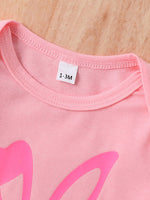 Children's Letter Ruffled Trim Bodysuit and Pants Set with Headband