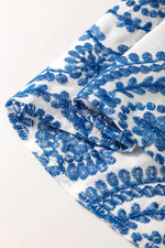 Boho Print Ruffled Cap Sleeve Crew Neck Blouse
