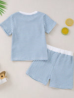 Children's Striped Letter Short Sleeve T-Shirt & Shorts Set