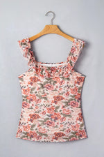 Floral Print Ruffle Trim Tank