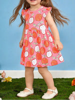 Children's Apple Print Ruffle Sleeve Casual Dress