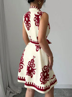 Printed Sleeveless Tie Waist Mini Dress