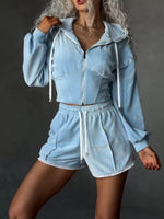 Zip Up Hooded Outerwear and Shorts Set