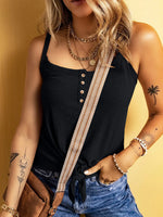 Full Size Ribbed Button Front Tie Hem Cami Tank Top Plus Size