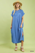 Umgee Button-Front Gauze Midi Dress with Lace Detail