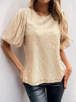 Sequin Round Neck Half Sleeve Top