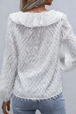 Ivy Lane Ruffle Hem Fringe V-Neck Balloon Sleeve Blouse