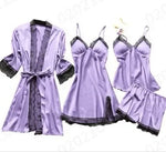 4 Pieces Women's Sexy Lace Pajamas Fashion V-Neck Gown Comfort Pajamas Pajamas Pajamas With Chest Pads Nightdress Casual Loungew