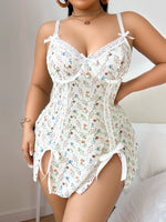 Mesh Printed Pastoral Flower Lace Pajamas