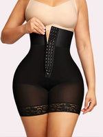 Women's high-waisted shapewear, black lace-paneled body shaper for tummy control and buttock lifting, elastic shaping for legs a