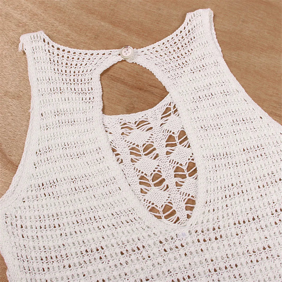 S-XL Sexy Hollow Out Fringe Tassel Knitted Crochet Tunic Beach Cover Up Cover-ups Beach Dress Beach Wear Beachwear Female V3800C