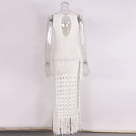 S-XL Sexy Hollow Out Fringe Tassel Knitted Crochet Tunic Beach Cover Up Cover-ups Beach Dress Beach Wear Beachwear Female V3800C