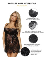 ohyeah Women Plus Size Lingerie Eyelash Lace Babydoll Nightgown Big Size Sleepwear Mesh Chemise Boudoir Nightdress
