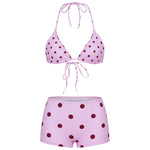 Women Halter Bra Tops with Shorts 2 Pieces Set Stylish Bikini Bathing Suit Summer Dot Print Bikini Swimsuits