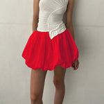 Women Lantern Mini Skirts Summer Casual Loose Fitting Elastic Waist Solid Color Short Puffball Skirt Sweet Style Skirts Girls