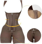 Women's High-Waisted Lace Shapewear Bodysuit - Non-Padded, Full-Coverage, Zipper Closure, Nylon Knit Fabric with Elegant Contras