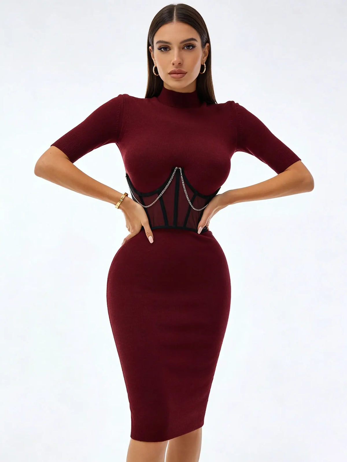 Women's commuting outerwear chain vest with waist-cinching, bustier, underwire, fishbone, slimming waist belt, fashionable outfi