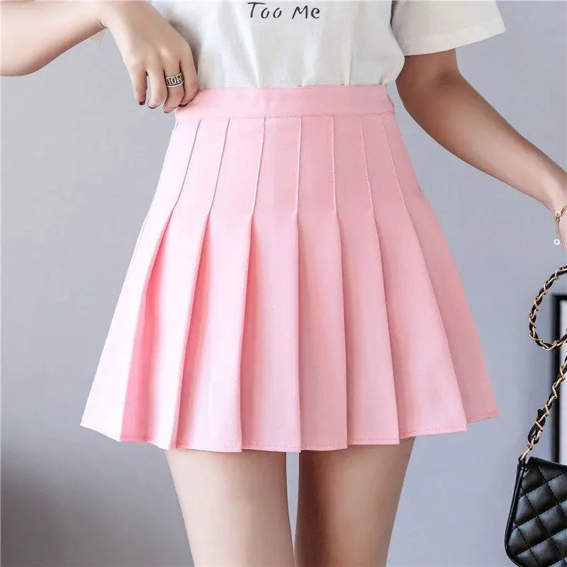 Women High Waist Pleated Skirt with Safety Shorts, Black A Line Mini Skort for Casual Office School Style Outfits